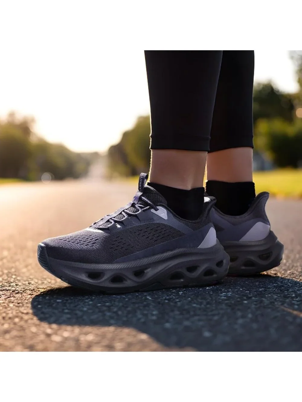 Women's Purple Walking Shoes Non Slip Lace Up Round Toe Athletic Tennis Sneakers